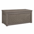 Coffre de rangement extérieur en bois gris Kerlixon, dimensions 120x60x65 cm avec couvercle robuste pour jardin.