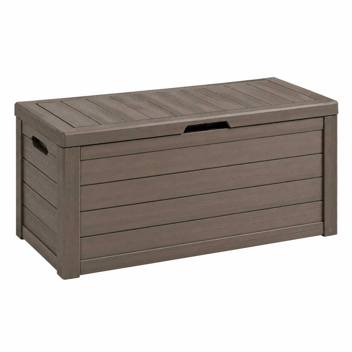 Coffre de rangement extérieur 120 x 52 x 60 cm en résine gris effet bois avec couvercle