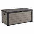 Coffre de rangement extérieur Kerlixon en résine gris anthracite, 120x60x65 cm avec couvercle robuste pour jardin.