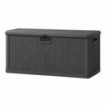Coffre de rangement extérieur 117 x 45 x 57 cm en plastique anthracite effet rotin avec couvercle