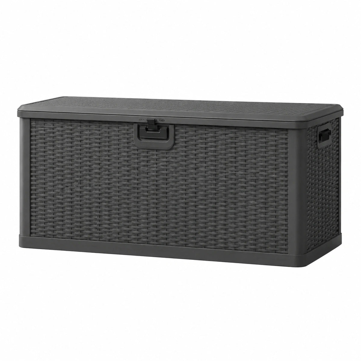 Coffre de rangement extérieur 117 x 45 x 57 cm en plastique anthracite effet rotin avec couvercle