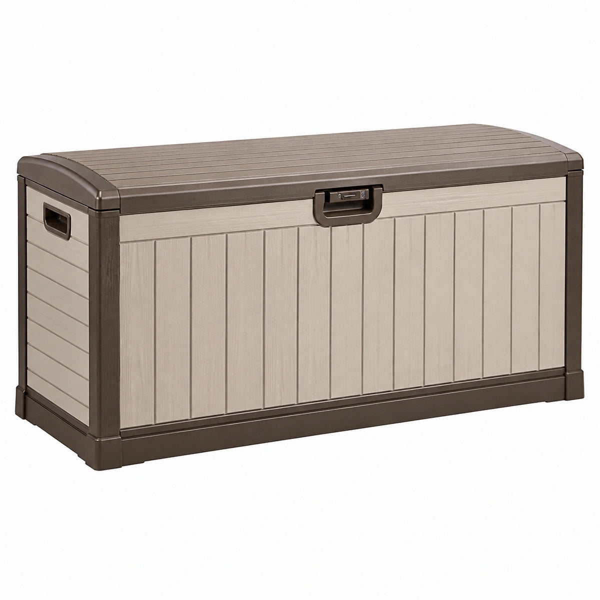 Coffre de rangement extérieur 120 x 56 x 63 cm en résine taupe avec couvercle verrouillable