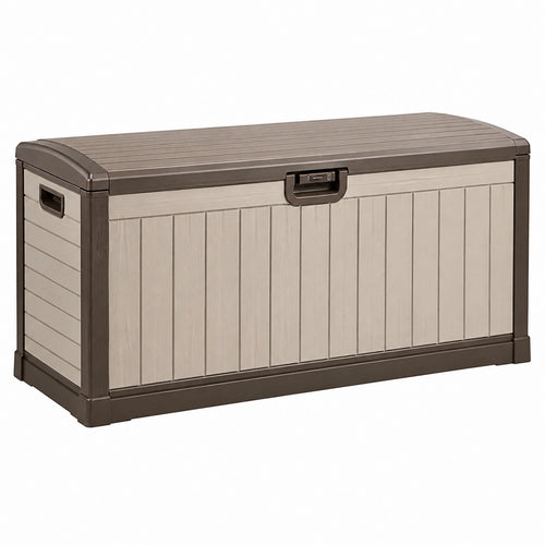 Coffre de rangement extérieur Kerlixon en résine taupe, 120 x 56 x 63 cm, avec couvercle verrouillable pour jardin