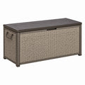 Coffre de rangement extérieur Kerlixon en plastique gris tressé, 120x60x65 cm avec couvercle pour jardin ou terrasse