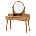 Coiffeuse en bois marron Kerlixon avec miroir rond pivotant et tiroirs, dimensions 100x45x145 cm, style naturel.
