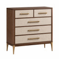 Commode Kerlixon en bois brun avec 5 tiroirs en tissu, meuble de style contemporain, dimensions 100x45x110 cm.