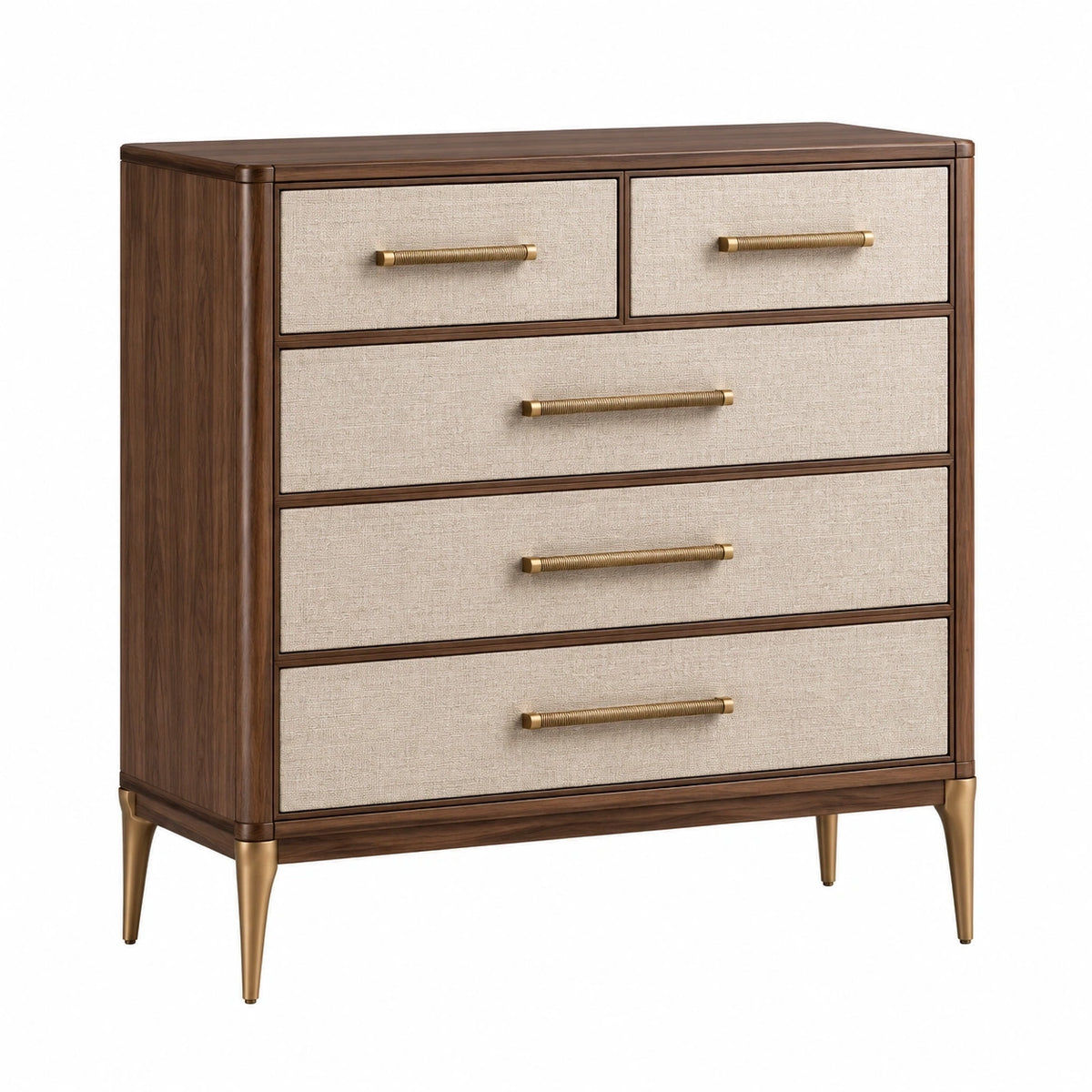 Commode 100 x 45 x 110 cm en bois brun à 5 tiroirs en tissu style contemporain