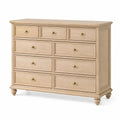 Commode 150 x 45 x 100 cm en bois beige à 9 tiroirs style classique