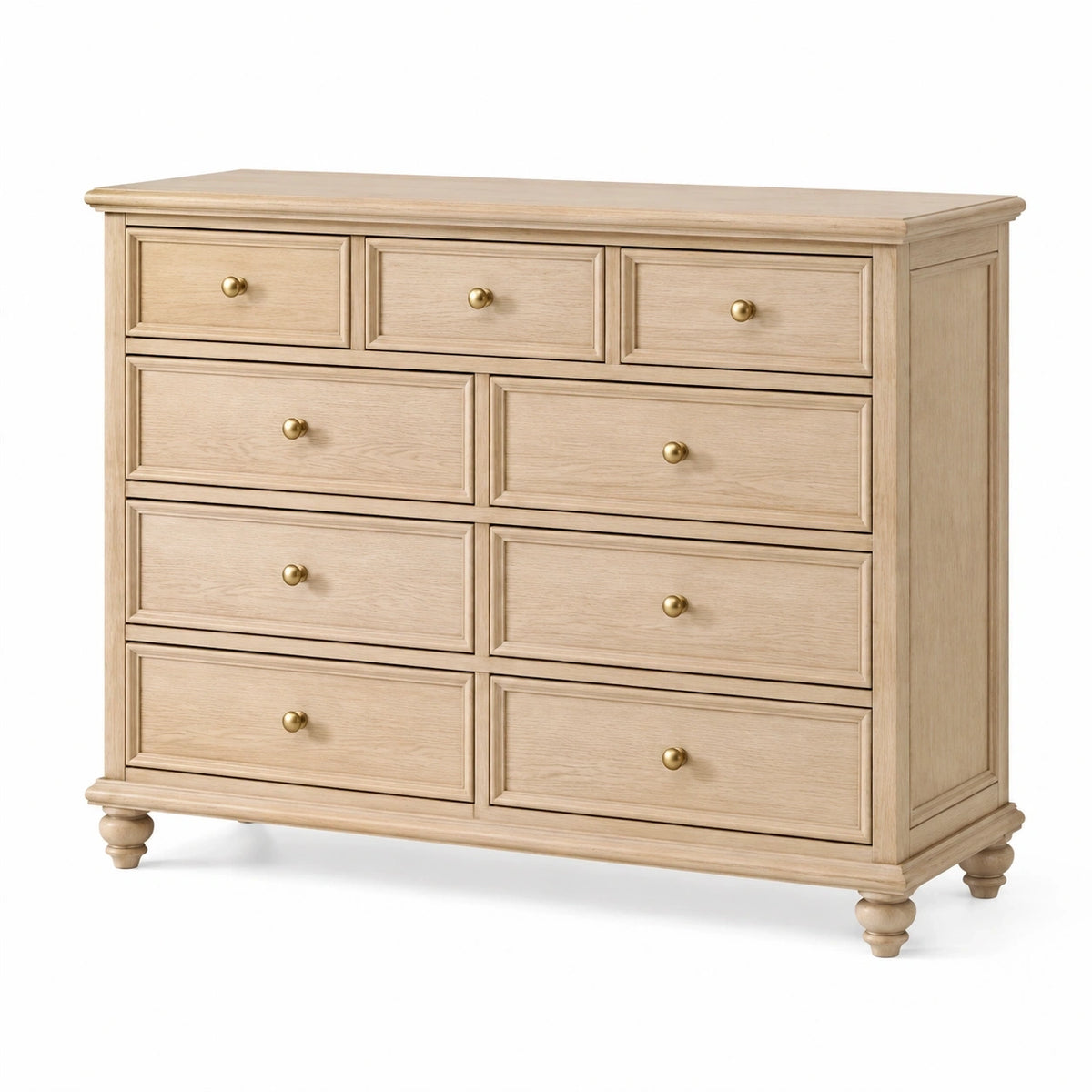 Commode 150 x 45 x 100 cm en bois beige à 9 tiroirs style classique