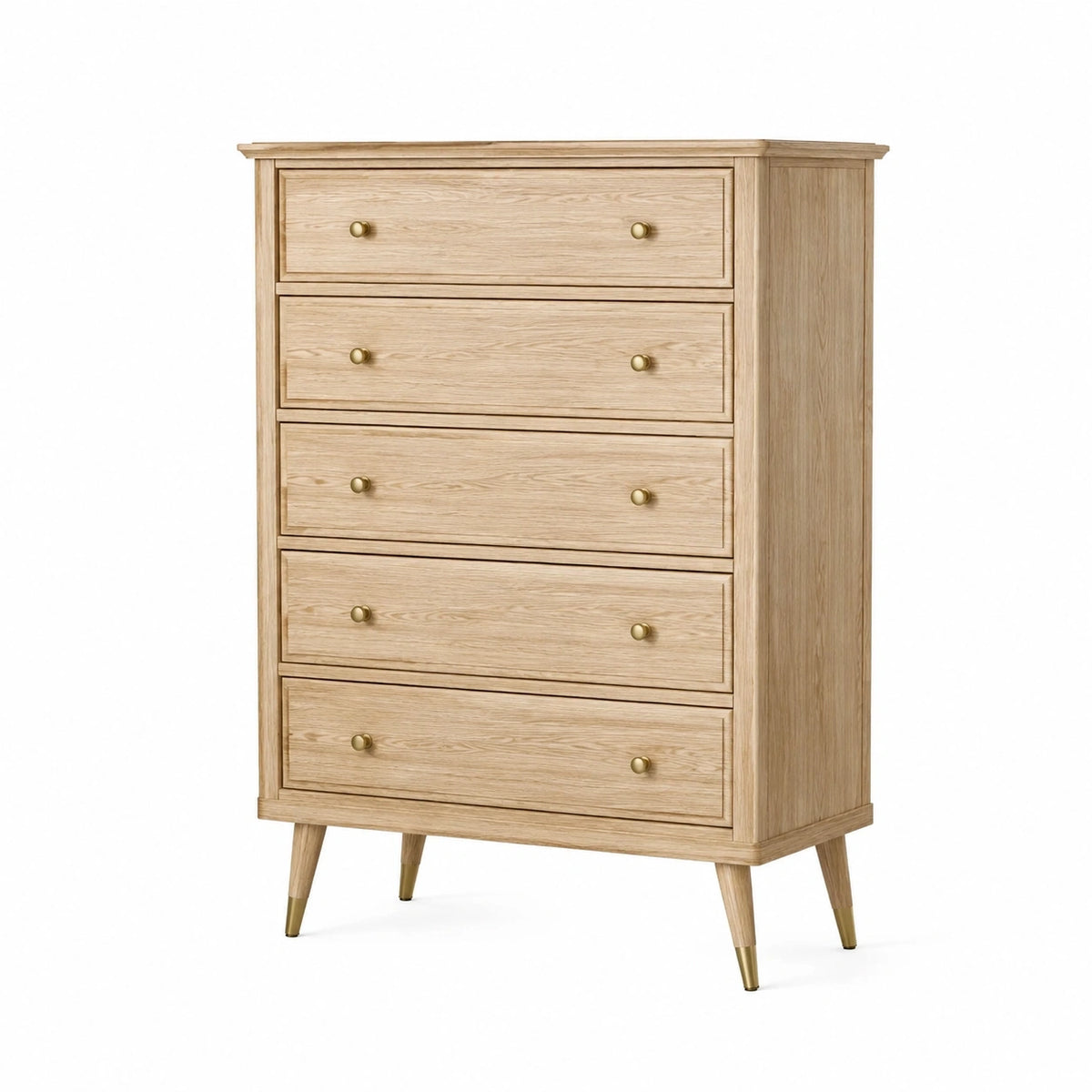 Commode 90 x 45 x 120 cm en bois naturel à 5 tiroirs style scandinave