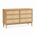 Commode 120 x 40 x 80 cm en bois naturel et cannage à 6 tiroirs style rétro