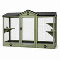 Enclos extérieur pour chat Kerlixon en bois vert avec grillage et toit, dimensions 180x90x180 cm, idéal pour l'extérieur.
