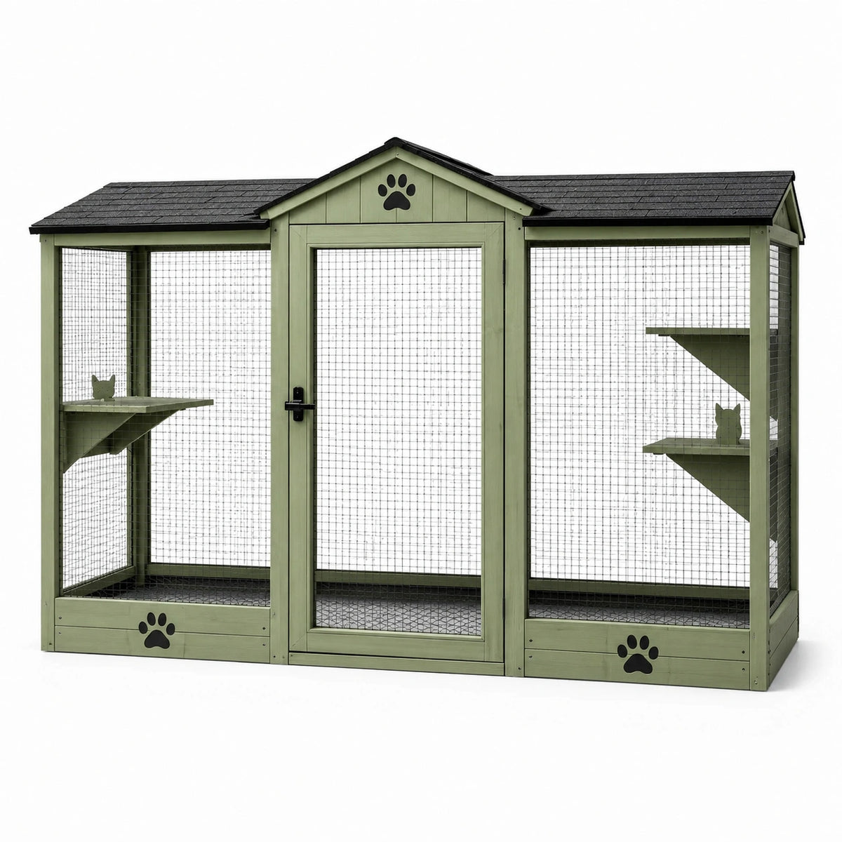 Enclos extérieur pour chat 180 x 90 x 180 cm en bois vert avec grillage et toit