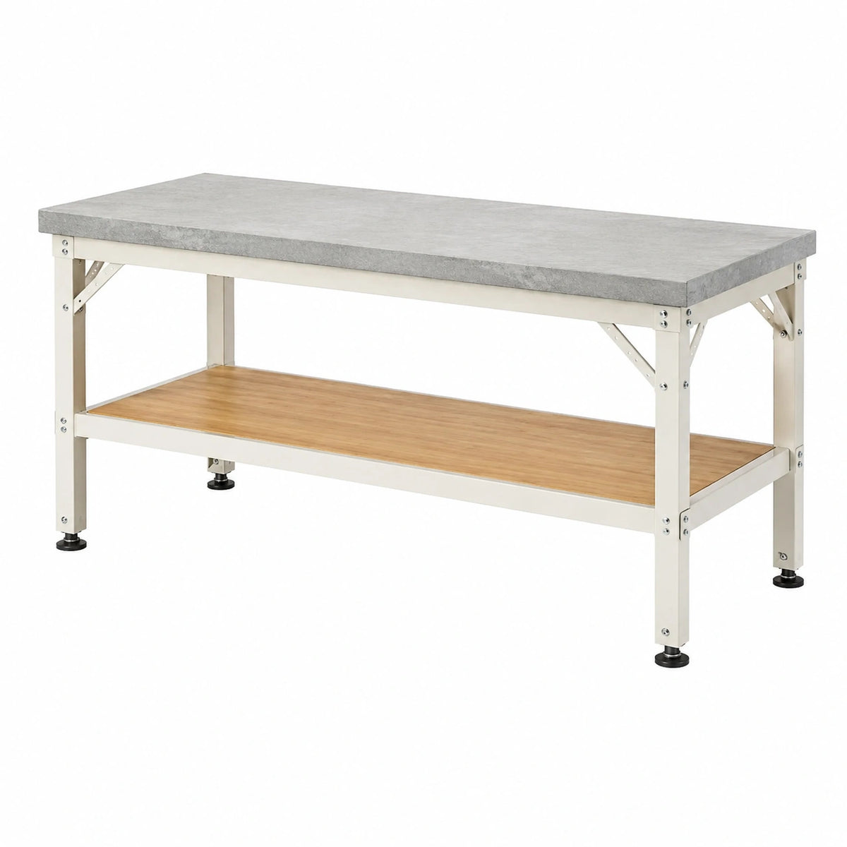 Établi 120 x 60 x 85 cm en acier beige plateau gris avec tablette de rangement industriel